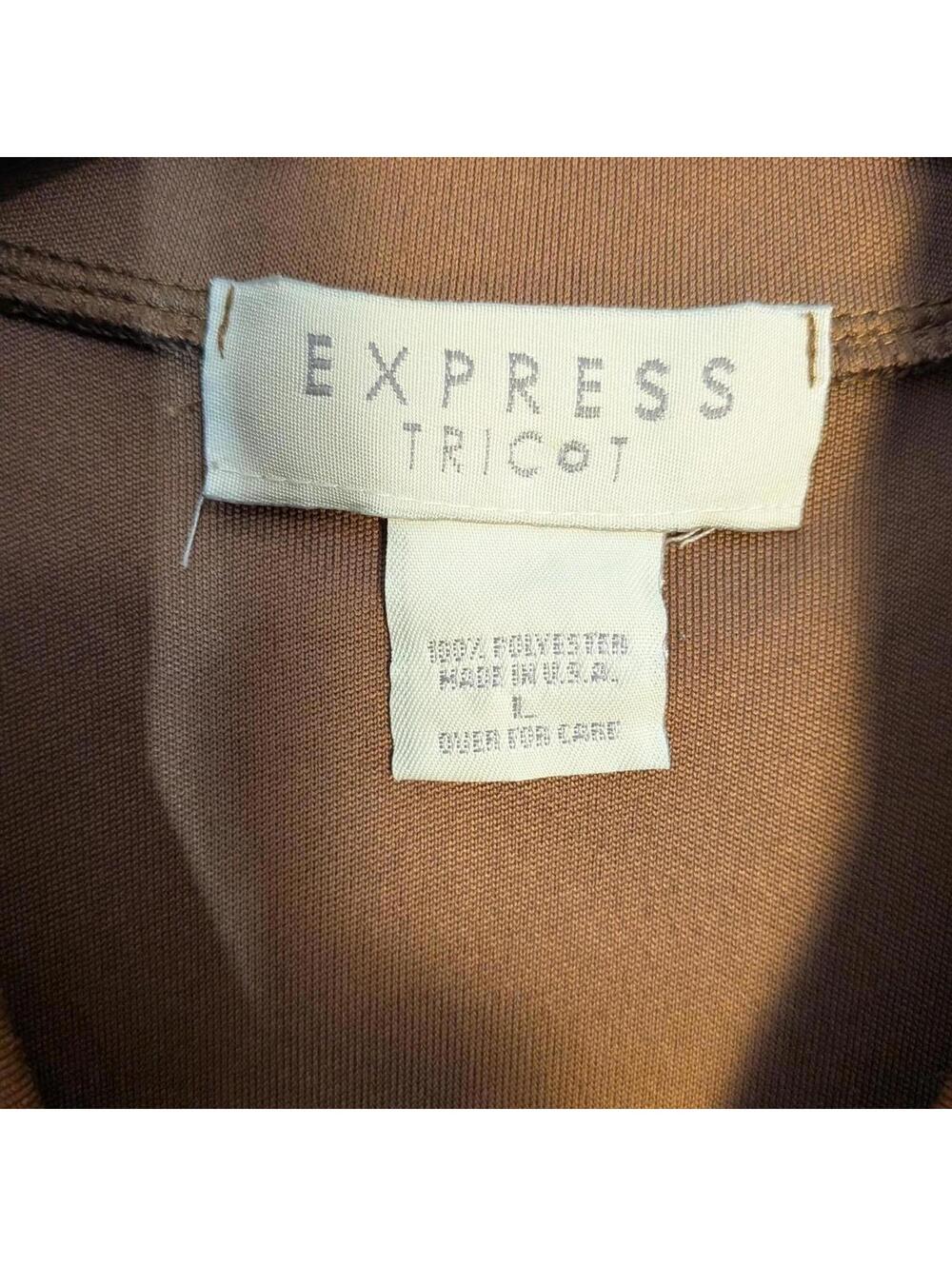 90s Express Tricot Brown Button-Up Shirt – Vintage Large - Picture 3 of 4